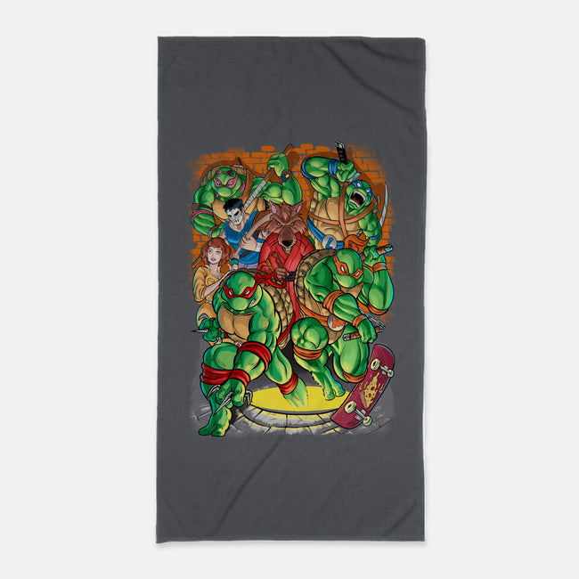Pizza, Fights And Stories-none beach towel-Conjura Geek