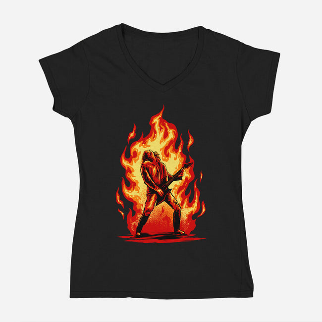 Burning Guitar-womens v-neck tee-spoilerinc