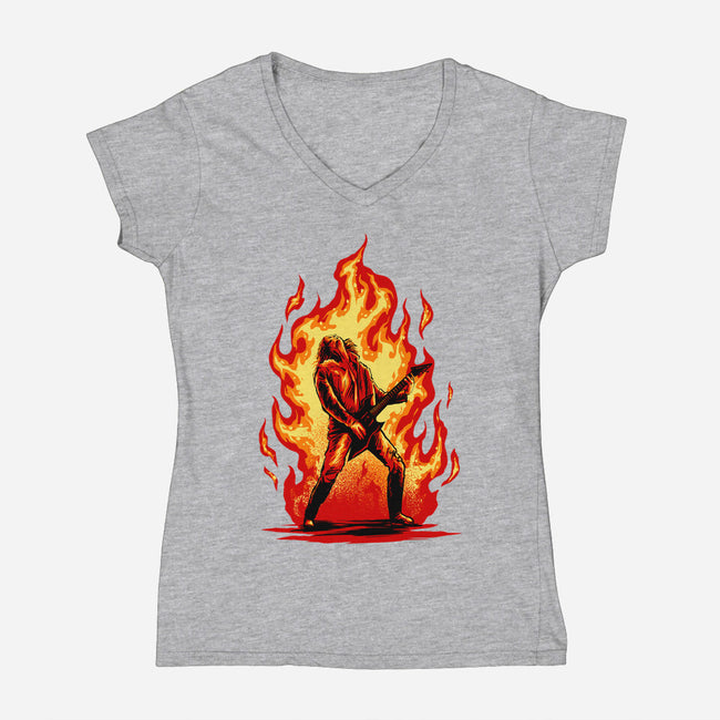 Burning Guitar-womens v-neck tee-spoilerinc