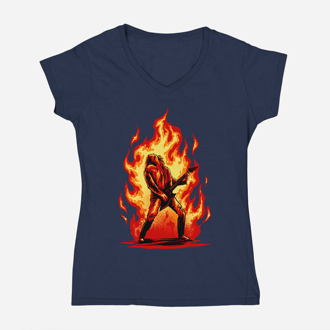 Burning Guitar-womens v-neck tee-spoilerinc