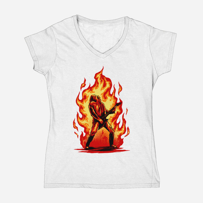 Burning Guitar-womens v-neck tee-spoilerinc