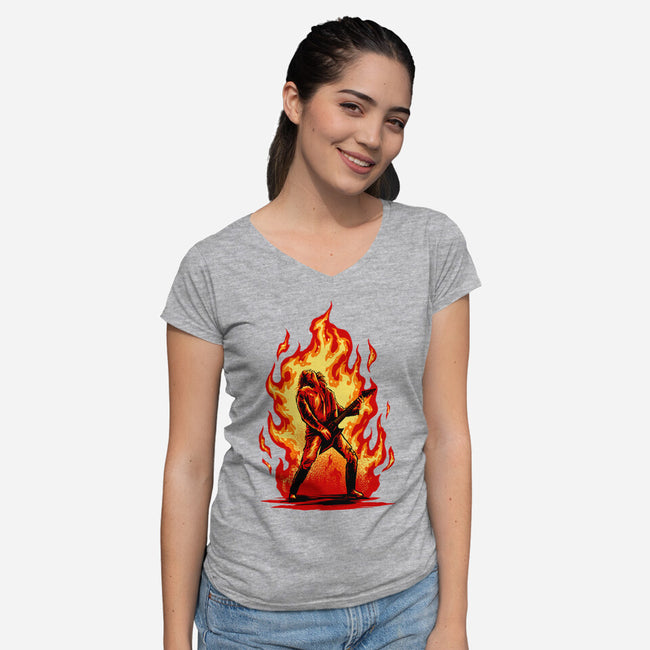 Burning Guitar-womens v-neck tee-spoilerinc