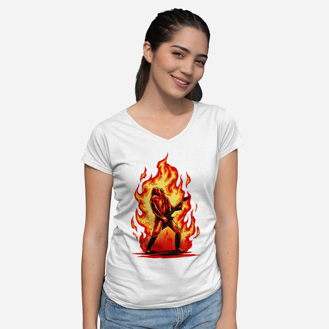 Burning Guitar-womens v-neck tee-spoilerinc
