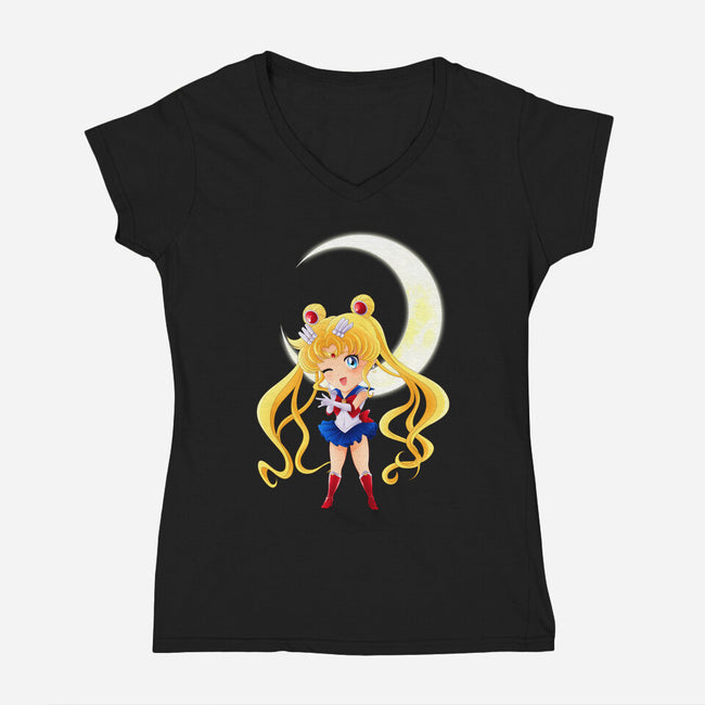Chibi Moon-womens v-neck tee-dinshoran