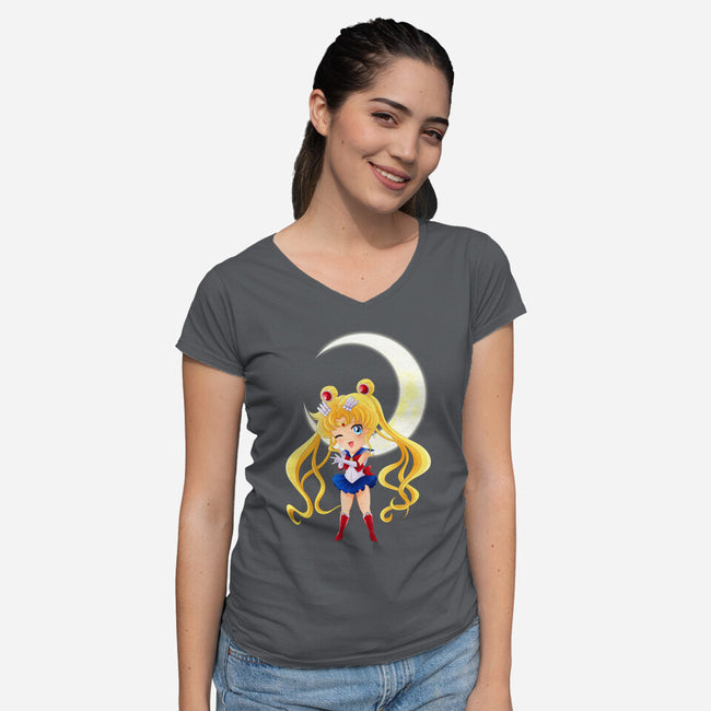 Chibi Moon-womens v-neck tee-dinshoran