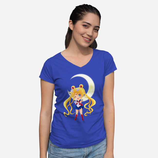 Chibi Moon-womens v-neck tee-dinshoran