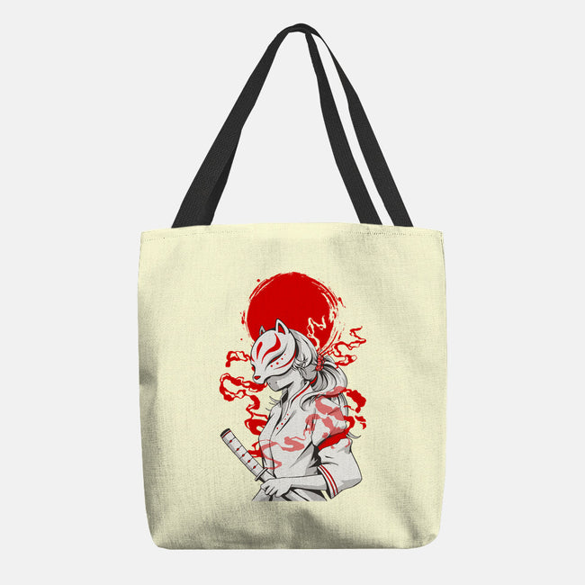 Kitsune Samurai Girl-none basic tote bag-Faissal Thomas