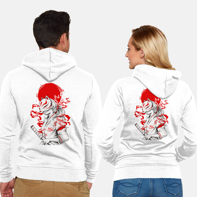 Kitsune Samurai Girl-unisex zip-up sweatshirt-Faissal Thomas
