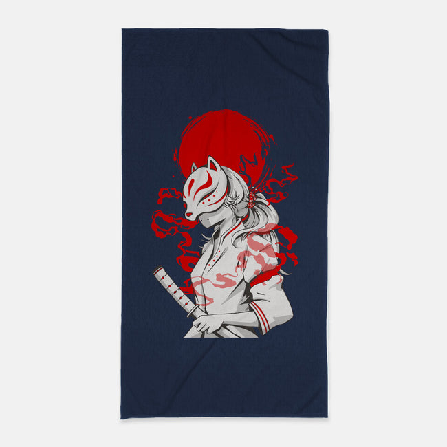 Kitsune Samurai Girl-none beach towel-Faissal Thomas