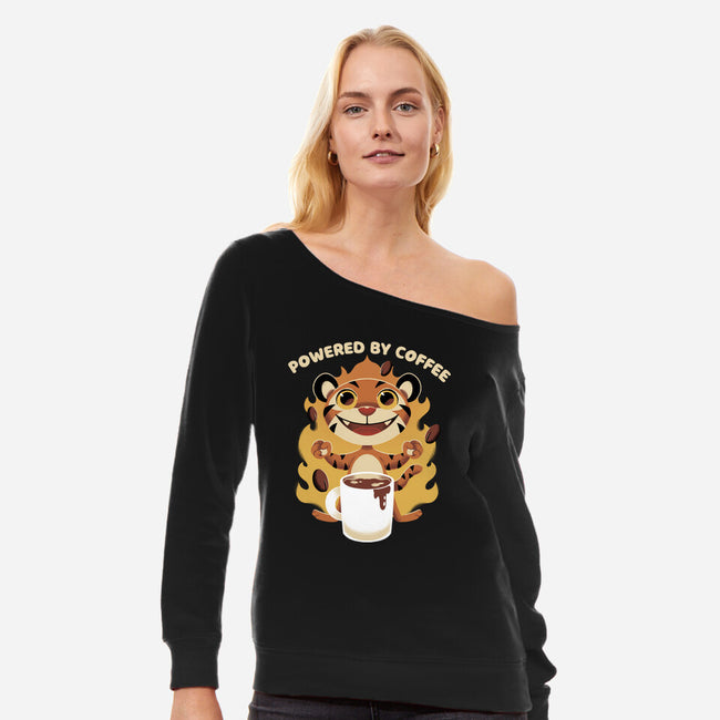 Powered By Coffee-womens off shoulder sweatshirt-FunkVampire