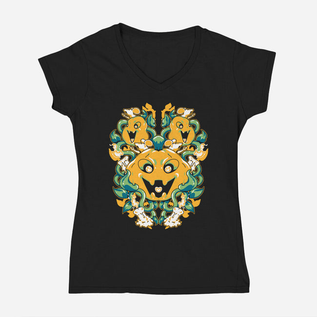 Pumpkin Coral-womens v-neck tee-1Wing