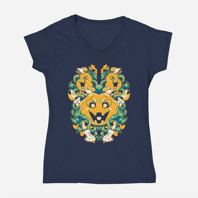 Pumpkin Coral-womens v-neck tee-1Wing