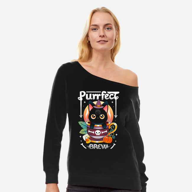 Purrfect Brew-womens off shoulder sweatshirt-Vallina84