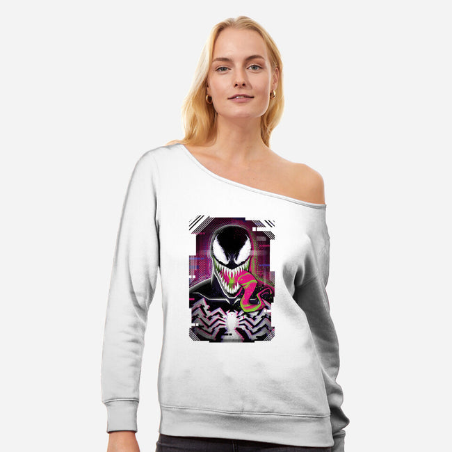 Venom Glitch-womens off shoulder sweatshirt-danielmorris1993