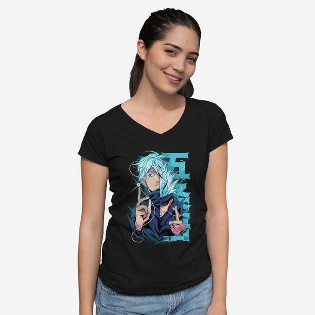 Blue Eyes-womens v-neck tee-Kabuto Studio