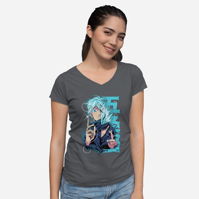 Blue Eyes-womens v-neck tee-Kabuto Studio