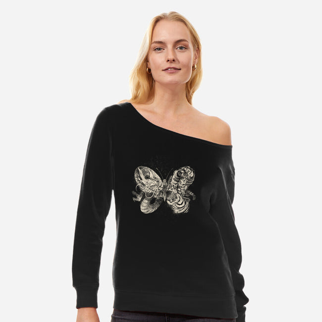 Dragon Tiger Butterfly-womens off shoulder sweatshirt-tobefonseca