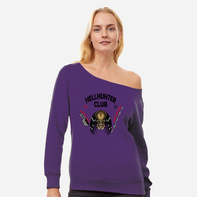 Hellhunter Club-womens off shoulder sweatshirt-Melonseta