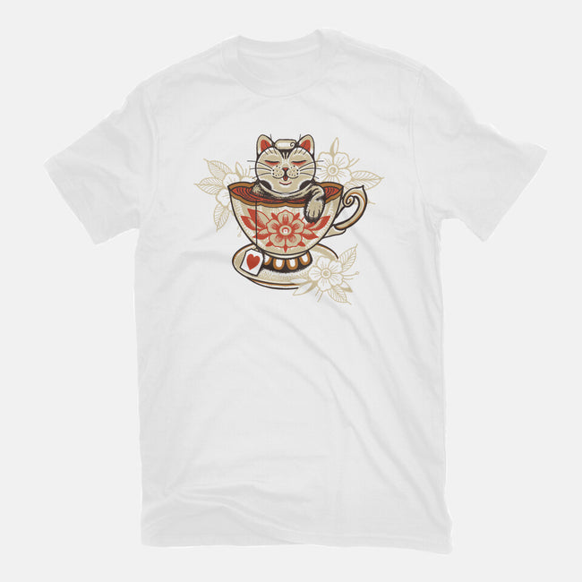 Neko Cat Coffee Tea-womens basic tee-tobefonseca