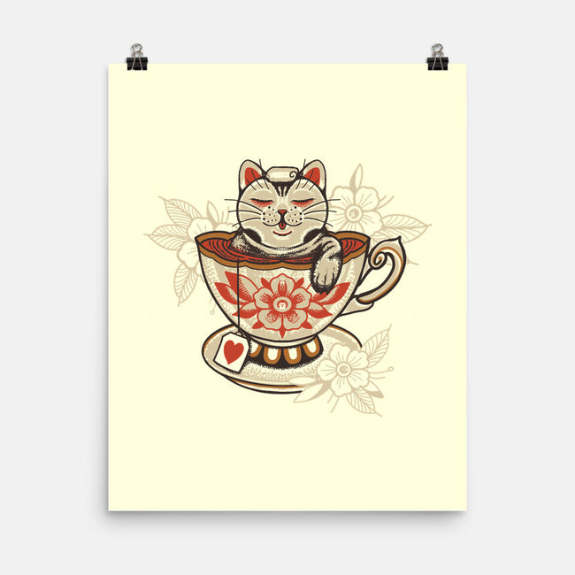 Neko Cat Coffee Tea-none matte poster-tobefonseca