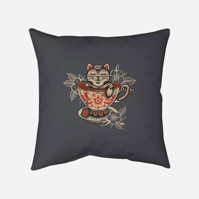 Neko Cat Coffee Tea-none removable cover w insert throw pillow-tobefonseca
