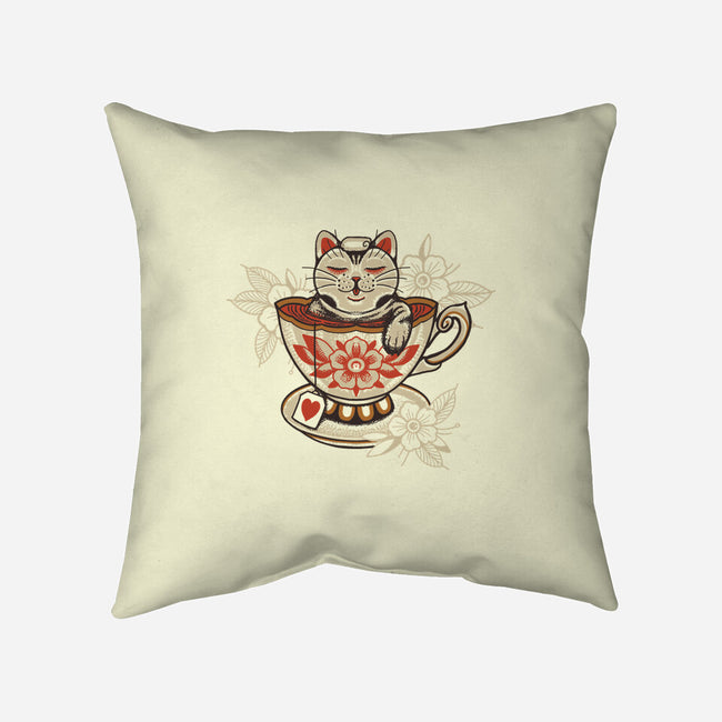 Neko Cat Coffee Tea-none removable cover w insert throw pillow-tobefonseca