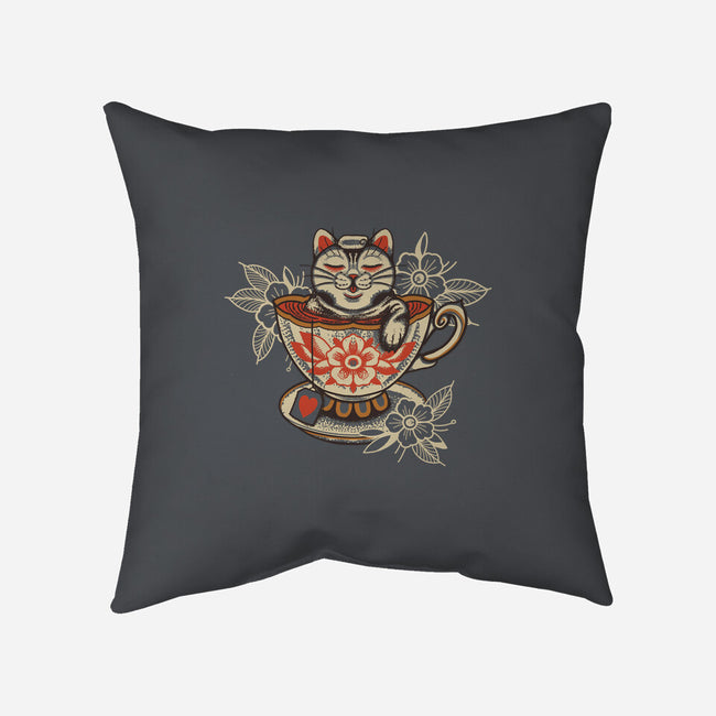Neko Cat Coffee Tea-none removable cover throw pillow-tobefonseca