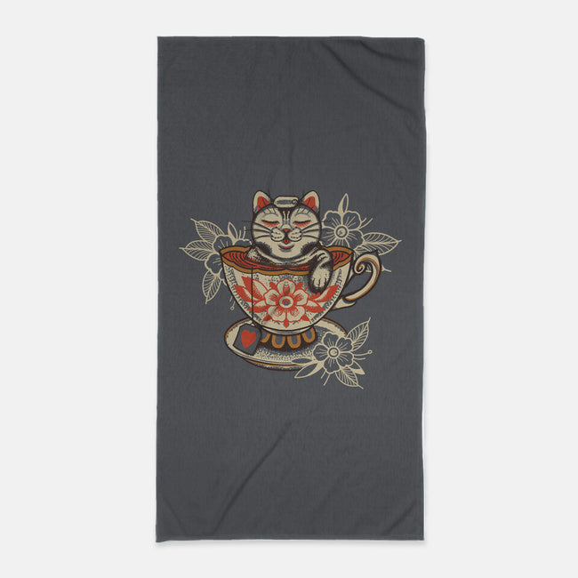 Neko Cat Coffee Tea-none beach towel-tobefonseca