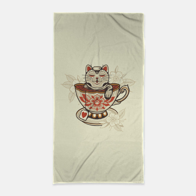 Neko Cat Coffee Tea-none beach towel-tobefonseca