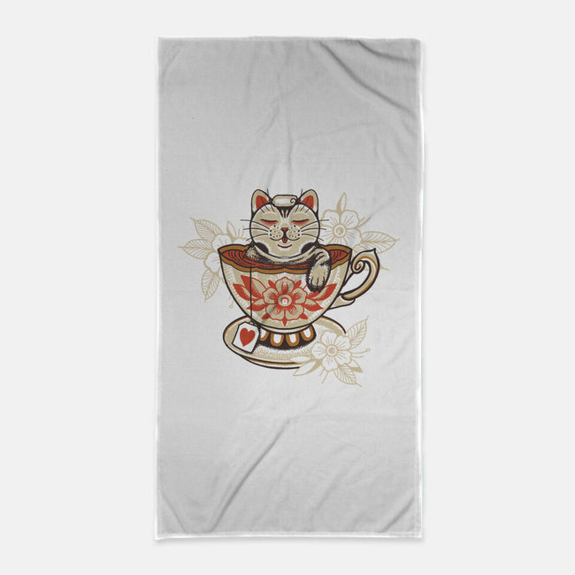Neko Cat Coffee Tea-none beach towel-tobefonseca