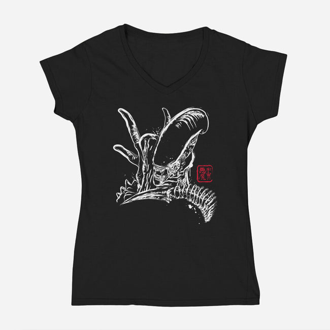 Space Monster-womens v-neck tee-DrMonekers