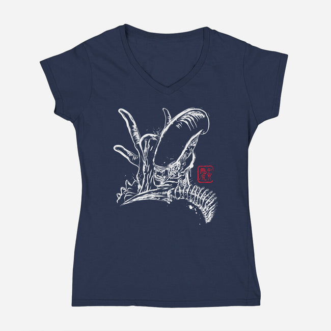 Space Monster-womens v-neck tee-DrMonekers