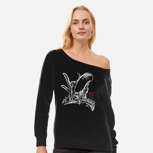 Space Monster-womens off shoulder sweatshirt-DrMonekers