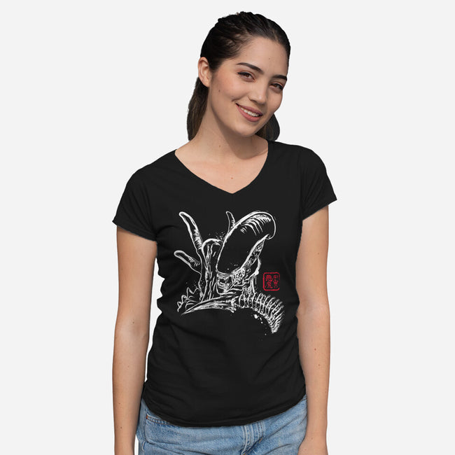 Space Monster-womens v-neck tee-DrMonekers
