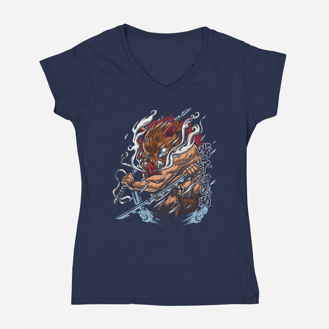 The Blades Of Inosuke-womens v-neck tee-Knegosfield
