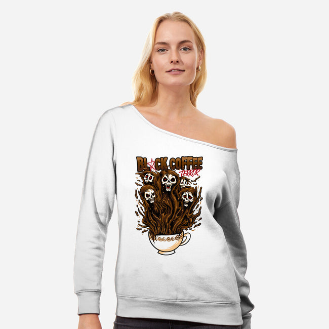 Black Coffee Terror-womens off shoulder sweatshirt-spoilerinc