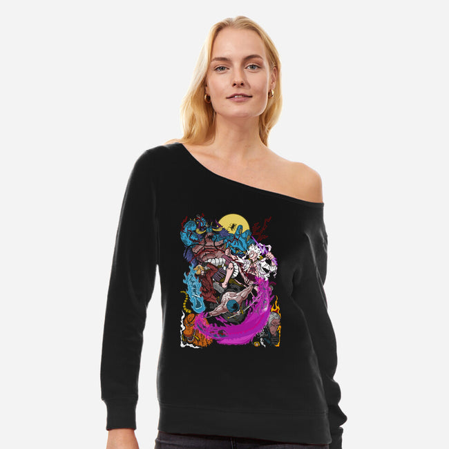 Wano Fights-womens off shoulder sweatshirt-Genesis993