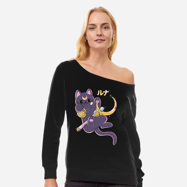 The Moon Cat-womens off shoulder sweatshirt-Douglasstencil