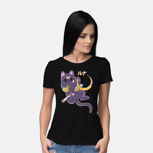 The Moon Cat-womens basic tee-Douglasstencil