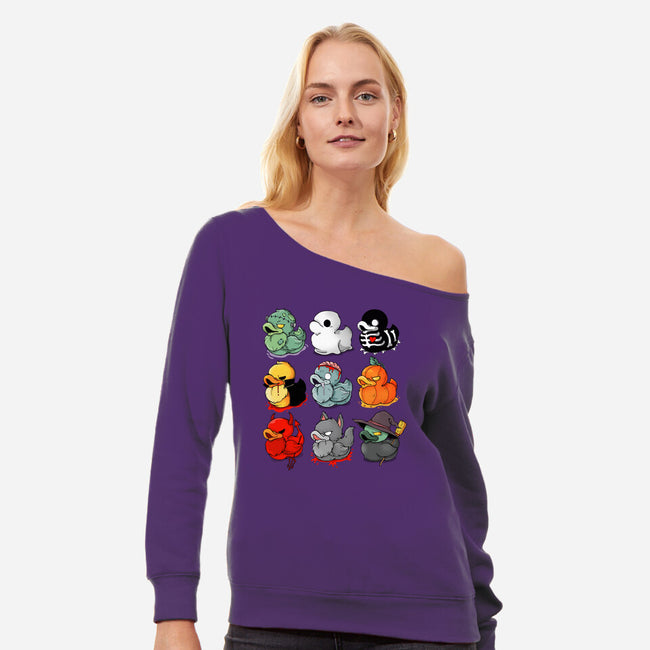 Halloween Duck-womens off shoulder sweatshirt-Vallina84