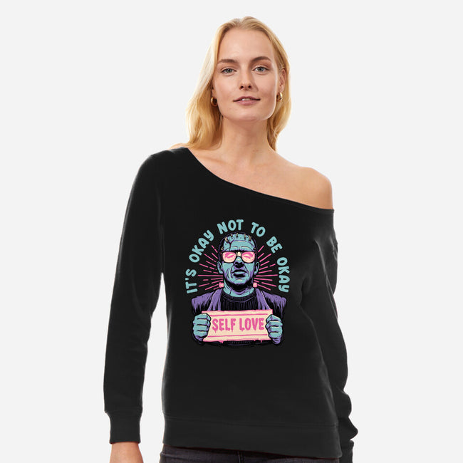 Self Love Frankie-womens off shoulder sweatshirt-momma_gorilla