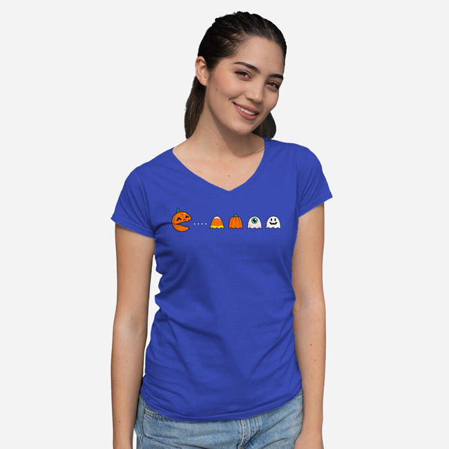 PAC-LLOWEEN-womens v-neck tee-krisren28