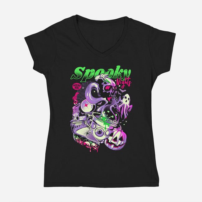 Spooky Nights-womens v-neck tee-heydale