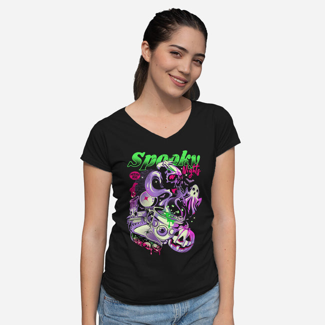 Spooky Nights-womens v-neck tee-heydale