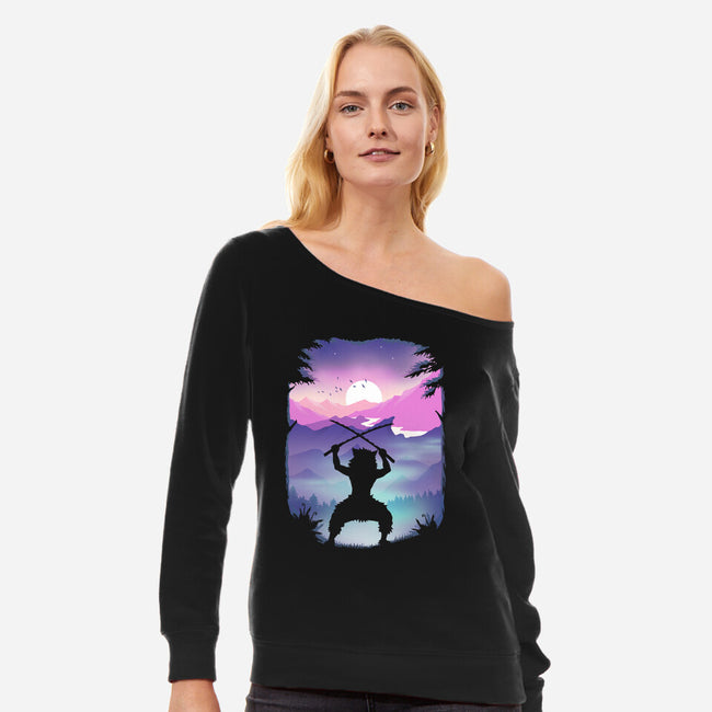 Inosuke Sunset-womens off shoulder sweatshirt-marsdkart