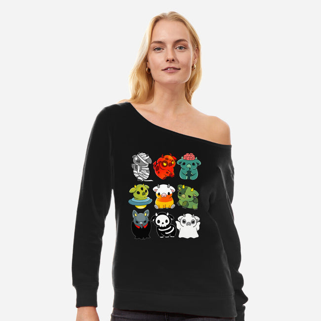 Halloween Cow-womens off shoulder sweatshirt-Vallina84