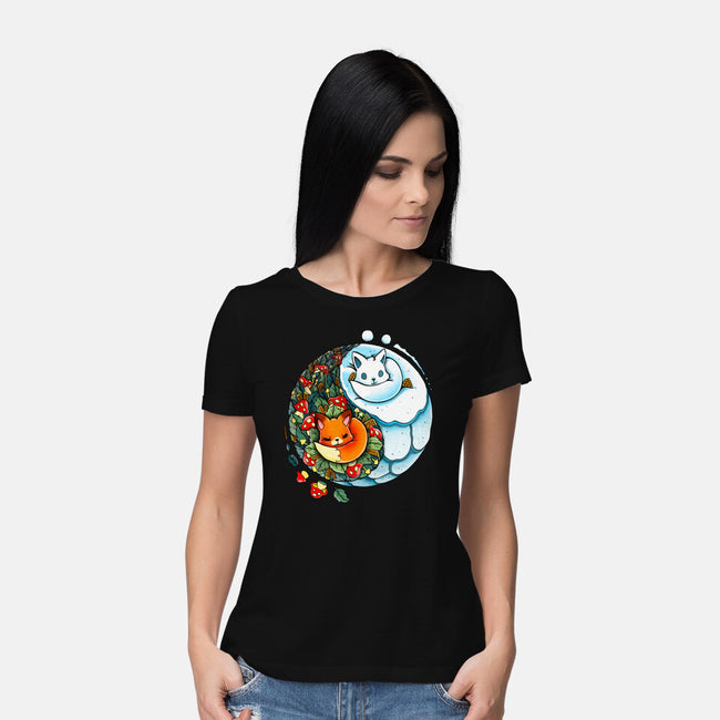 YinYang Foxes-womens basic tee-Vallina84