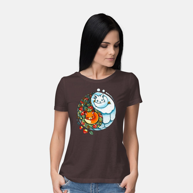 YinYang Foxes-womens basic tee-Vallina84