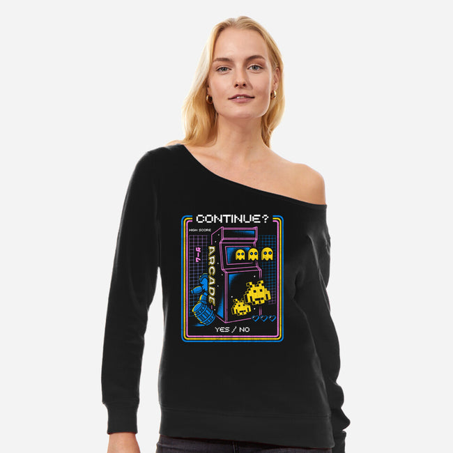 Retro Arcade Gaming-womens off shoulder sweatshirt-Logozaste