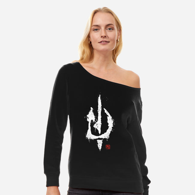Evil's Signature-womens off shoulder sweatshirt-retrodivision